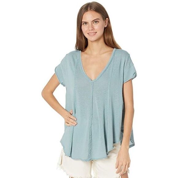 Free People x We The Free Women's Sz S Ocean Day Blue Sammie Pleated Top $58+ - Picture 1 of 9